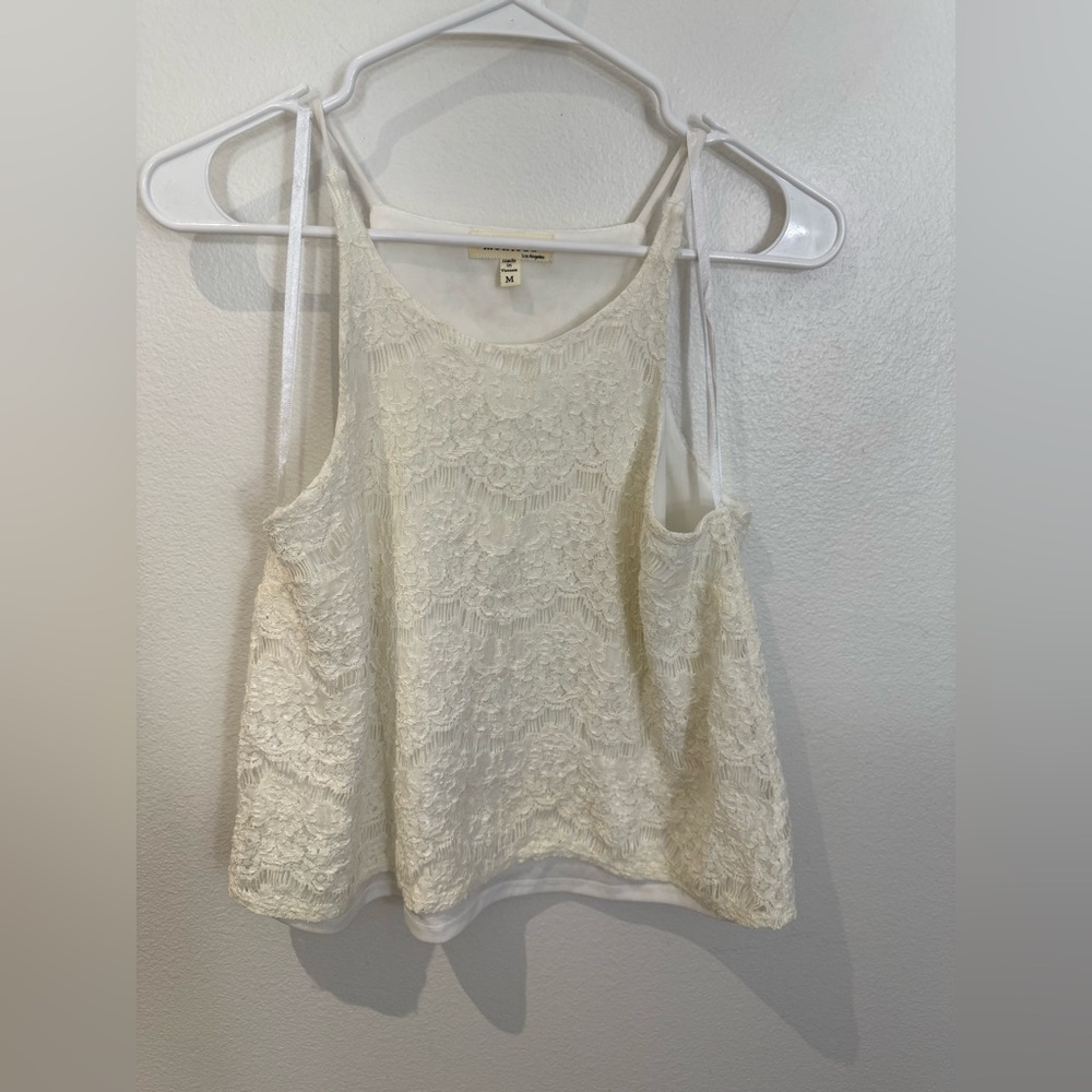 Monteau White High Neck Floral Lace Camisole Layered Tank Top Medium - Picture 12 of 13